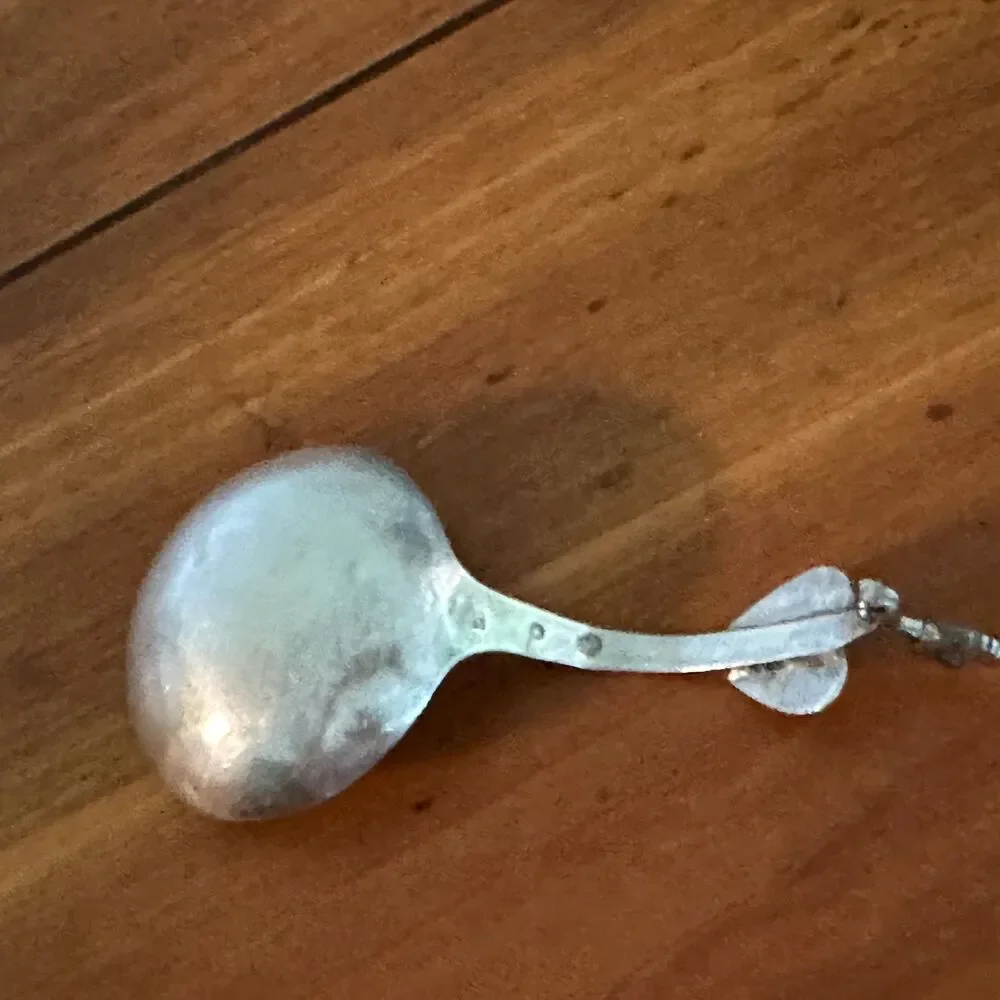 1874 Dutch Silver Mini Ladle Monkey Spoon Rooster Finial Heart .833 Silver 24g